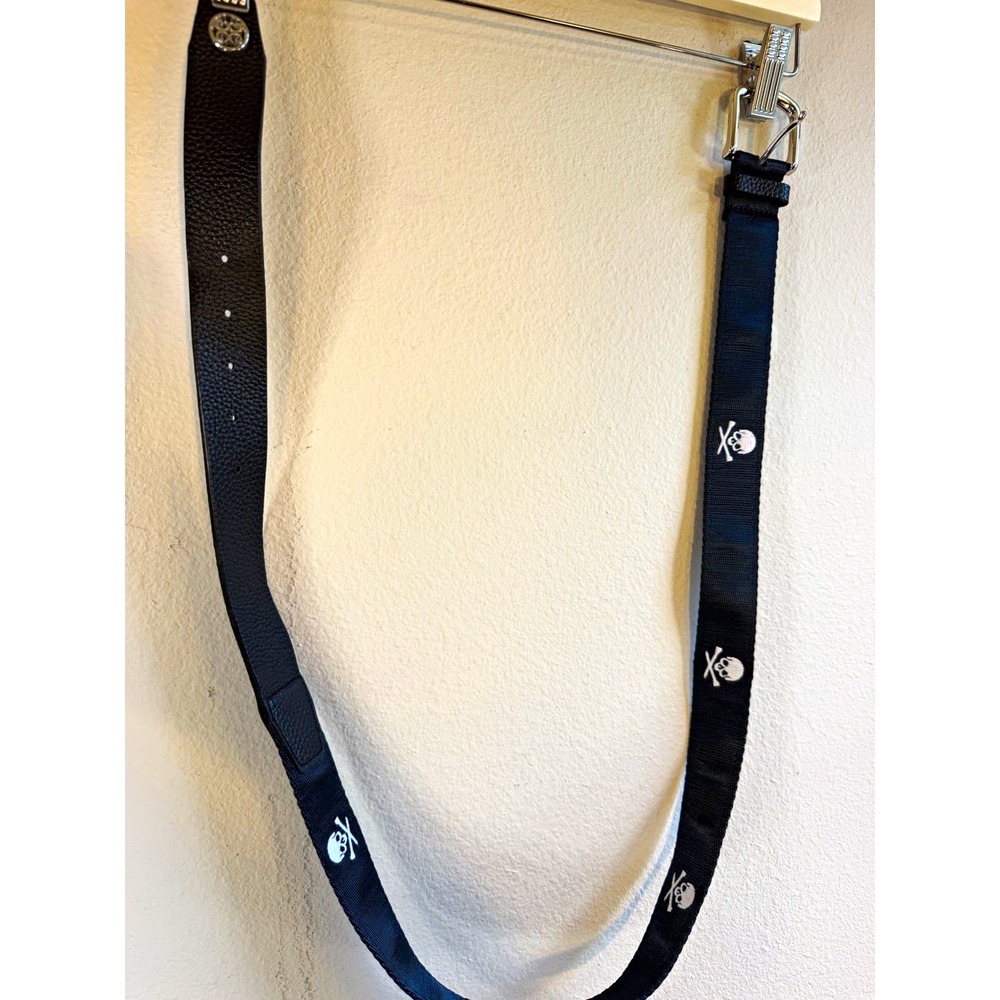 G/FORE Black Nylon Guitar Strap w/ Leather Ends, Skull & Crossbones Design 38/40